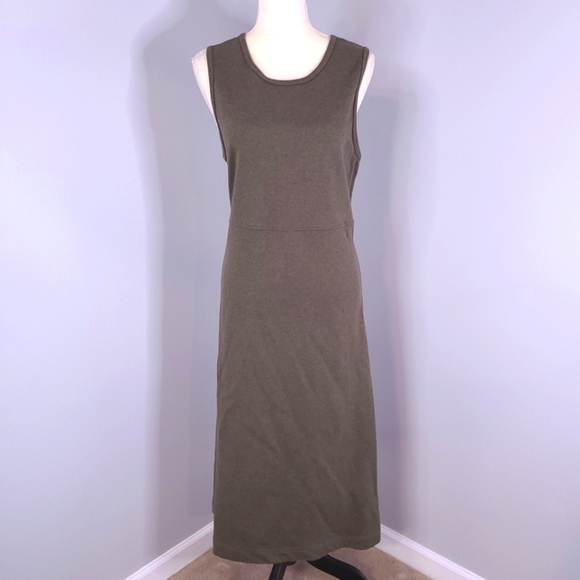 L.L. Bean Dresses & Skirts - VTG 90's LL Bean Olive Green 100% Cotton Sleeveless Maxi Dress Made In USA MED